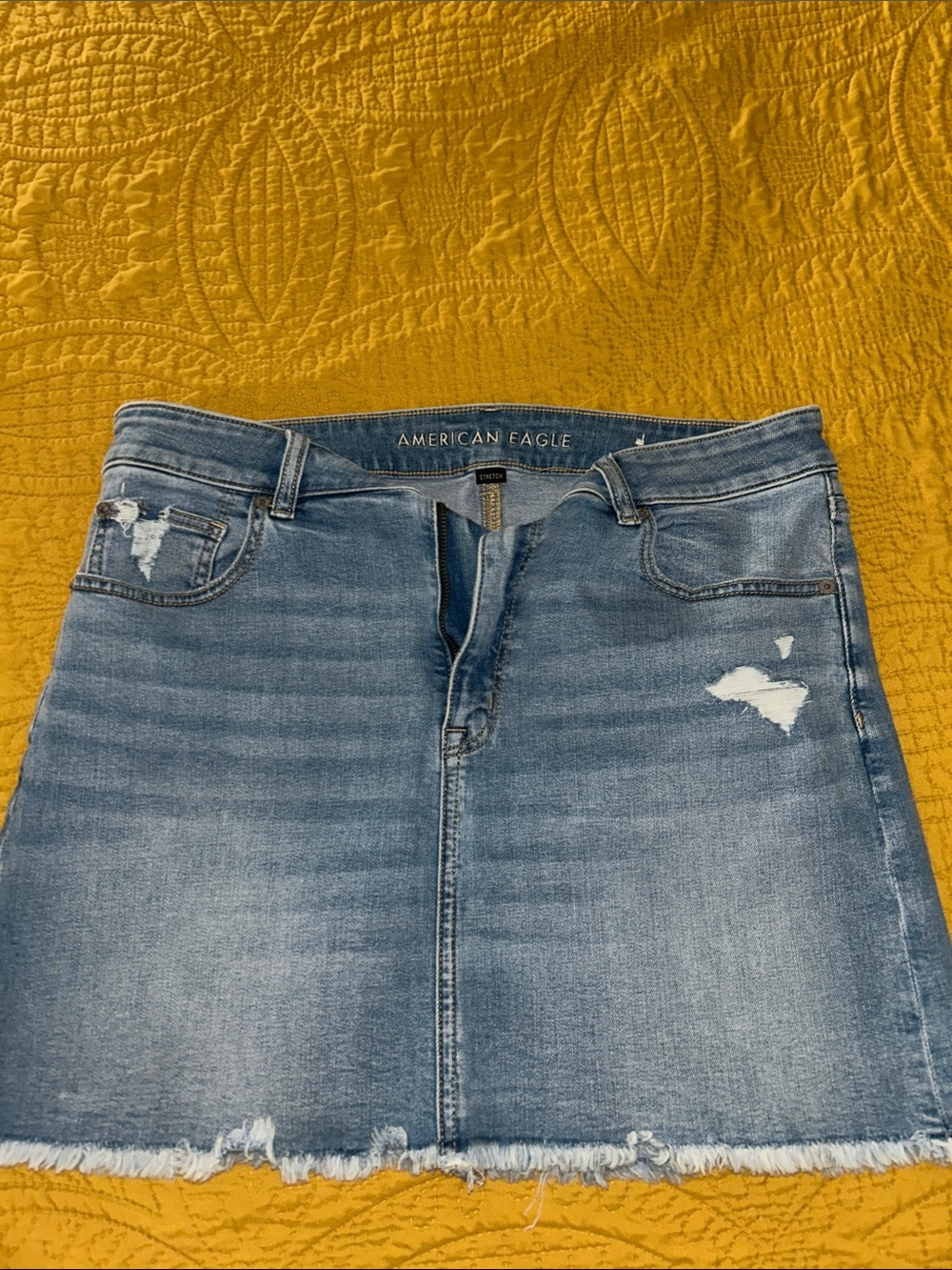 American Eagle Outfitters Blue Distressed Denim Mini Skirt